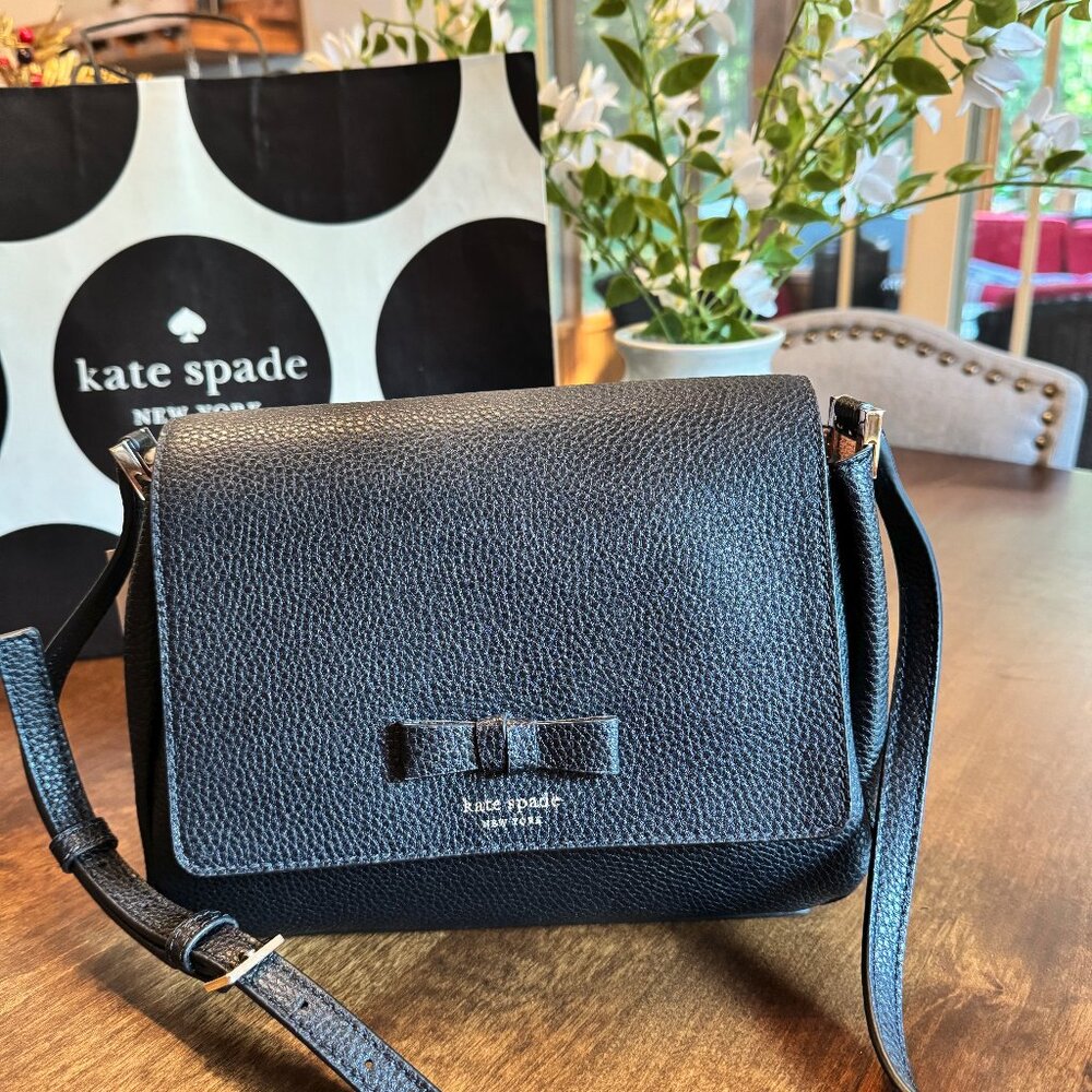 NEW Kate Spade Avva Pershing Street Leather Crossbody Purse - Black with Bow
